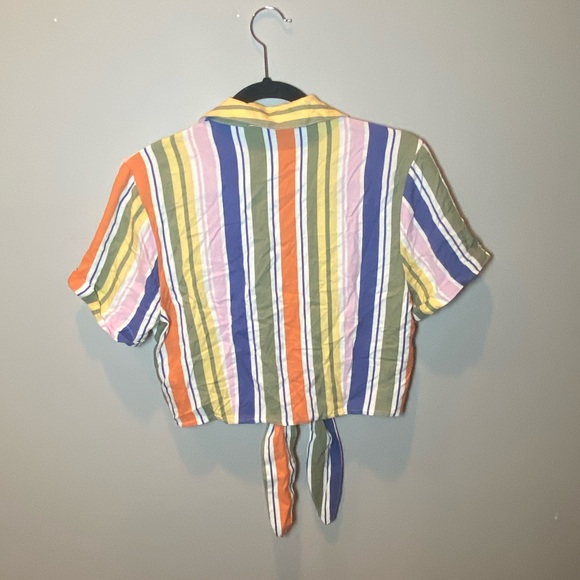 NWOT Forever 21 Colorful Striped Self Tie Button Down - Picture 2 of 7